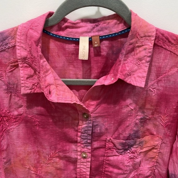 Anthropologie Pilcro Tie-Dye Pink Embroidered Button Down Shirt Sz S - Picture 2 of 6